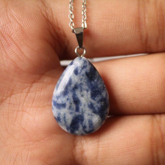 Blue Sodalite Teardrop Pendant Necklace – Natural Stone, Calm & Stylish - Picture 4 of 6